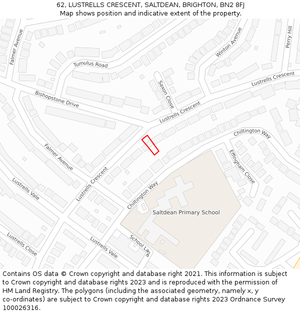 62, LUSTRELLS CRESCENT, SALTDEAN, BRIGHTON, BN2 8FJ: Location map and indicative extent of plot