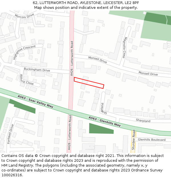 62, LUTTERWORTH ROAD, AYLESTONE, LEICESTER, LE2 8PF: Location map and indicative extent of plot
