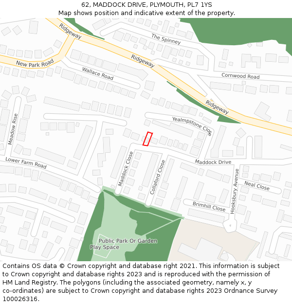62, MADDOCK DRIVE, PLYMOUTH, PL7 1YS: Location map and indicative extent of plot