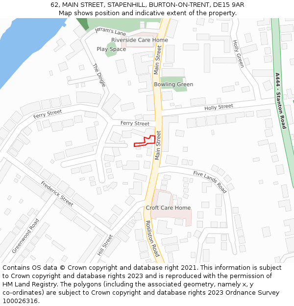 62, MAIN STREET, STAPENHILL, BURTON-ON-TRENT, DE15 9AR: Location map and indicative extent of plot
