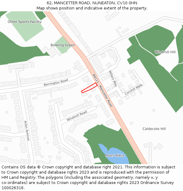 62, MANCETTER ROAD, NUNEATON, CV10 0HN: Location map and indicative extent of plot