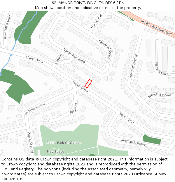 62, MANOR DRIVE, BINGLEY, BD16 1PN: Location map and indicative extent of plot
