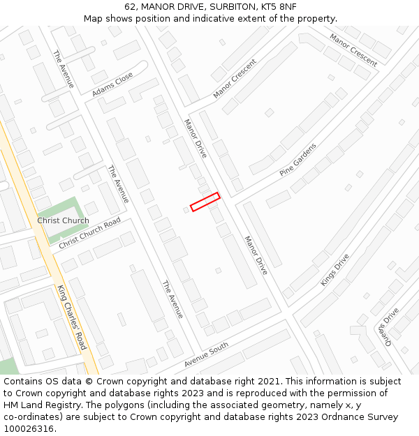 62, MANOR DRIVE, SURBITON, KT5 8NF: Location map and indicative extent of plot