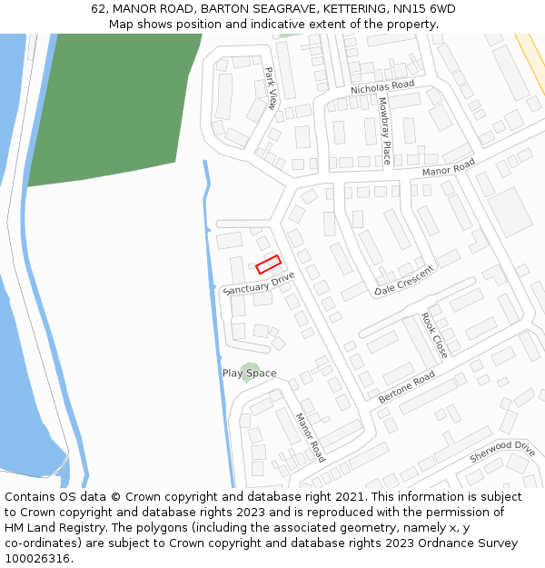 62, MANOR ROAD, BARTON SEAGRAVE, KETTERING, NN15 6WD: Location map and indicative extent of plot