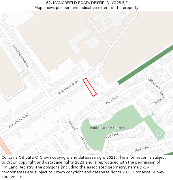 62, MANORFIELD ROAD, DRIFFIELD, YO25 5JE: Location map and indicative extent of plot