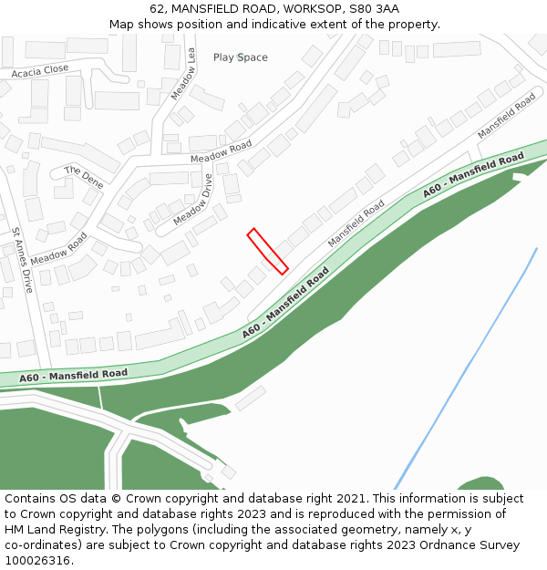 62, MANSFIELD ROAD, WORKSOP, S80 3AA: Location map and indicative extent of plot
