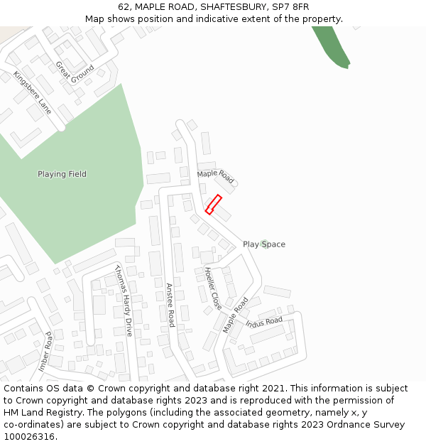 62, MAPLE ROAD, SHAFTESBURY, SP7 8FR: Location map and indicative extent of plot
