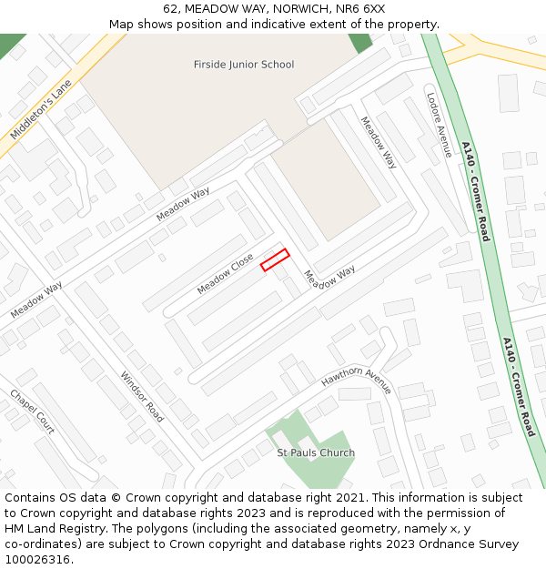 62, MEADOW WAY, NORWICH, NR6 6XX: Location map and indicative extent of plot