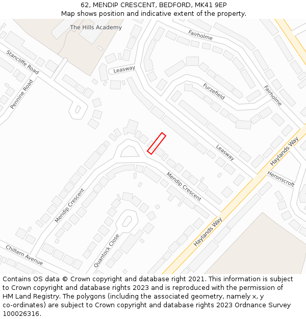 62, MENDIP CRESCENT, BEDFORD, MK41 9EP: Location map and indicative extent of plot