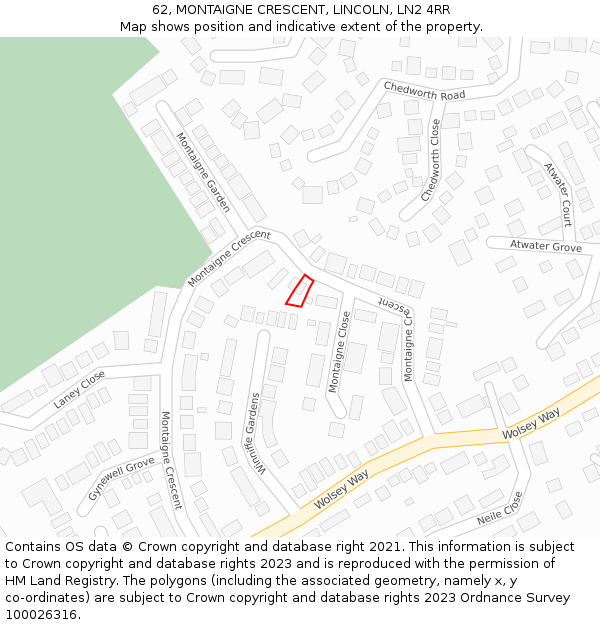 62, MONTAIGNE CRESCENT, LINCOLN, LN2 4RR: Location map and indicative extent of plot