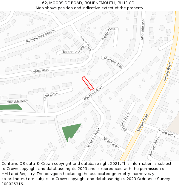 62, MOORSIDE ROAD, BOURNEMOUTH, BH11 8DH: Location map and indicative extent of plot