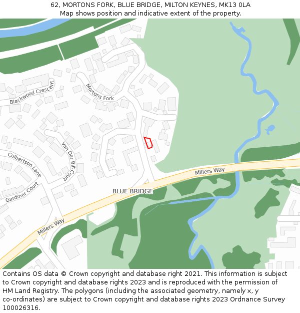 62, MORTONS FORK, BLUE BRIDGE, MILTON KEYNES, MK13 0LA: Location map and indicative extent of plot