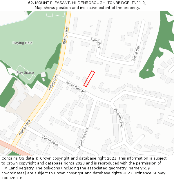62, MOUNT PLEASANT, HILDENBOROUGH, TONBRIDGE, TN11 9JJ: Location map and indicative extent of plot