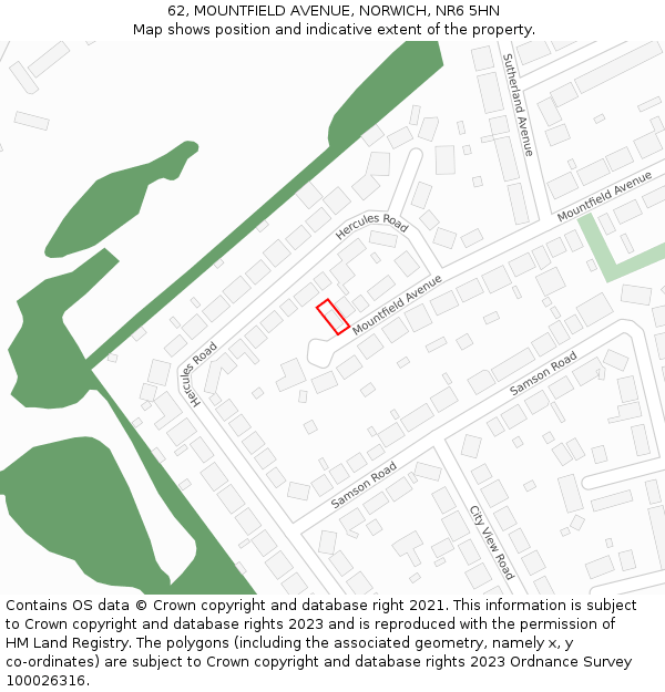 62, MOUNTFIELD AVENUE, NORWICH, NR6 5HN: Location map and indicative extent of plot