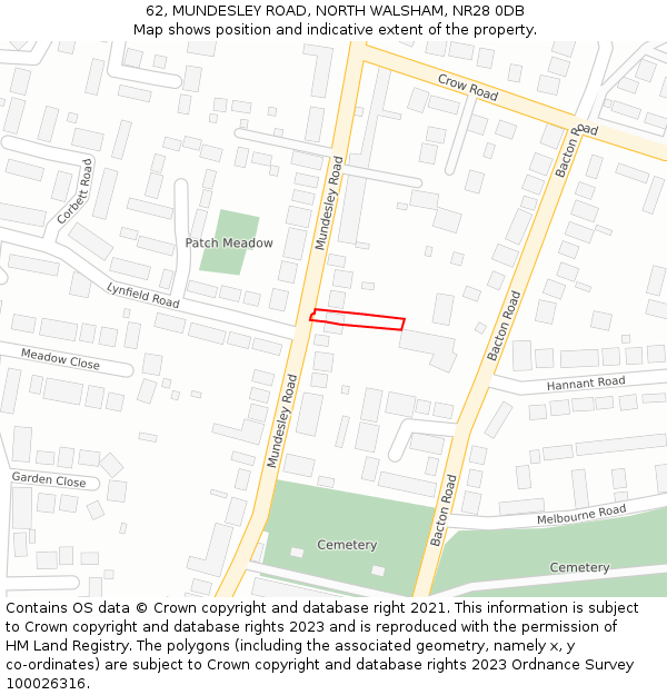 62, MUNDESLEY ROAD, NORTH WALSHAM, NR28 0DB: Location map and indicative extent of plot