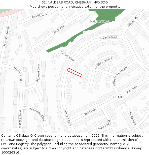 62, NALDERS ROAD, CHESHAM, HP5 3DQ: Location map and indicative extent of plot