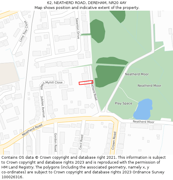 62, NEATHERD ROAD, DEREHAM, NR20 4AY: Location map and indicative extent of plot