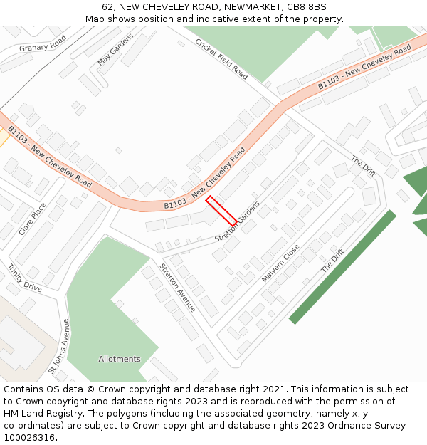 62, NEW CHEVELEY ROAD, NEWMARKET, CB8 8BS: Location map and indicative extent of plot