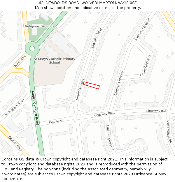 62, NEWBOLDS ROAD, WOLVERHAMPTON, WV10 0SF: Location map and indicative extent of plot