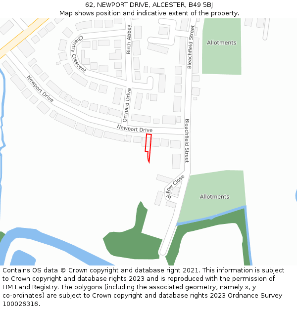 62, NEWPORT DRIVE, ALCESTER, B49 5BJ: Location map and indicative extent of plot