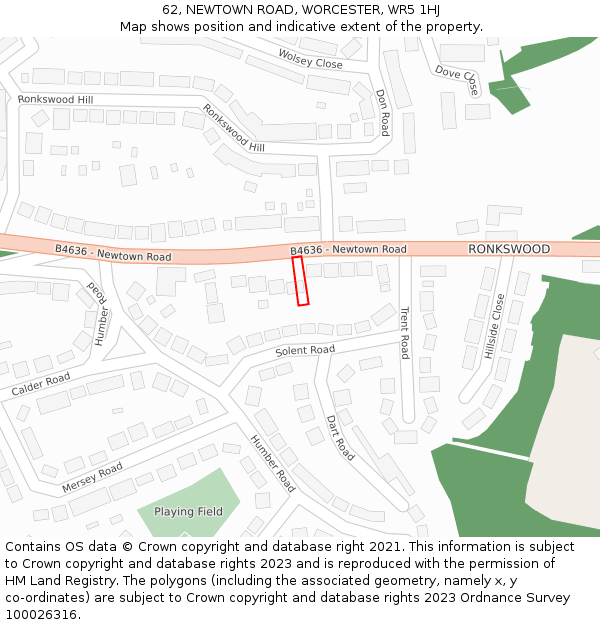 62, NEWTOWN ROAD, WORCESTER, WR5 1HJ: Location map and indicative extent of plot