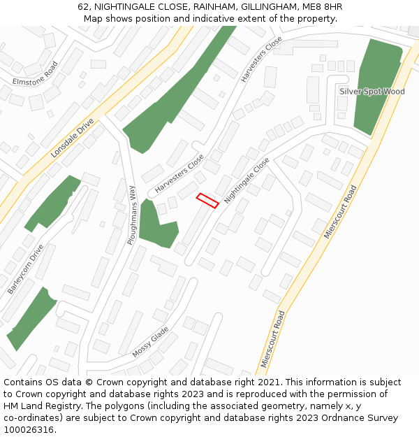 62, NIGHTINGALE CLOSE, RAINHAM, GILLINGHAM, ME8 8HR: Location map and indicative extent of plot