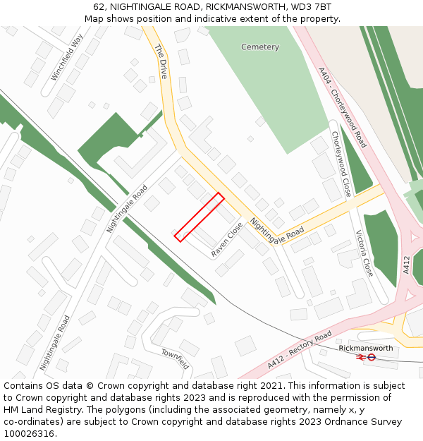 62, NIGHTINGALE ROAD, RICKMANSWORTH, WD3 7BT: Location map and indicative extent of plot