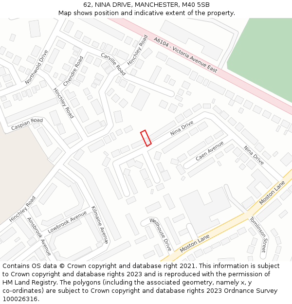 62, NINA DRIVE, MANCHESTER, M40 5SB: Location map and indicative extent of plot