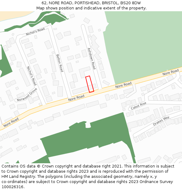 62, NORE ROAD, PORTISHEAD, BRISTOL, BS20 8DW: Location map and indicative extent of plot