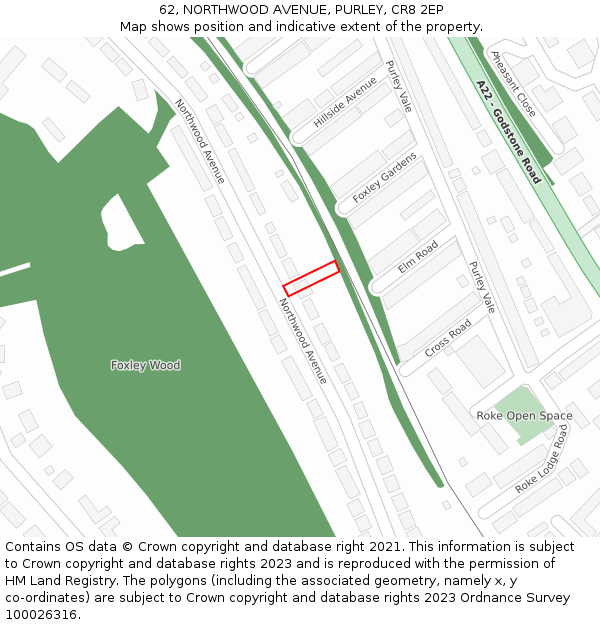 62, NORTHWOOD AVENUE, PURLEY, CR8 2EP: Location map and indicative extent of plot
