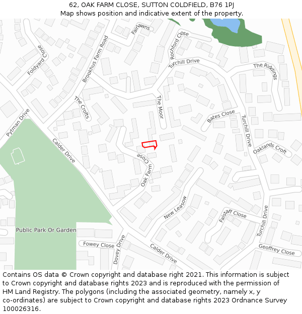 62, OAK FARM CLOSE, SUTTON COLDFIELD, B76 1PJ: Location map and indicative extent of plot