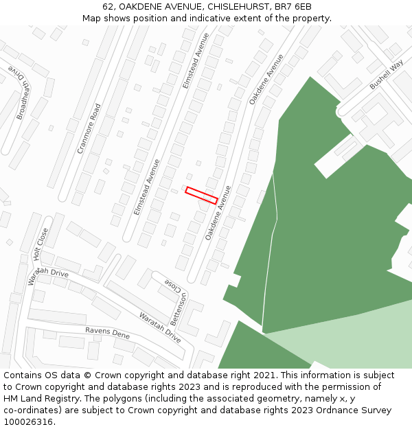 62, OAKDENE AVENUE, CHISLEHURST, BR7 6EB: Location map and indicative extent of plot