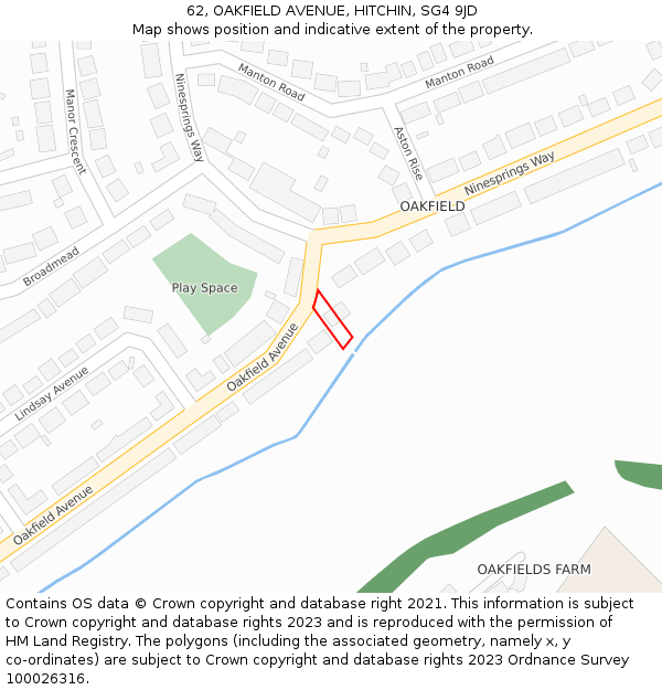 62, OAKFIELD AVENUE, HITCHIN, SG4 9JD: Location map and indicative extent of plot