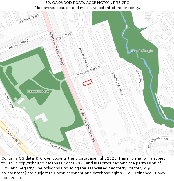 62, OAKWOOD ROAD, ACCRINGTON, BB5 2PG: Location map and indicative extent of plot