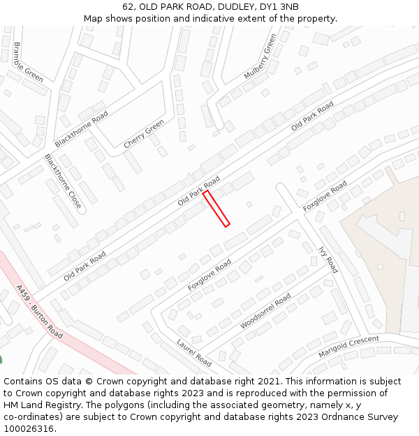 62, OLD PARK ROAD, DUDLEY, DY1 3NB: Location map and indicative extent of plot