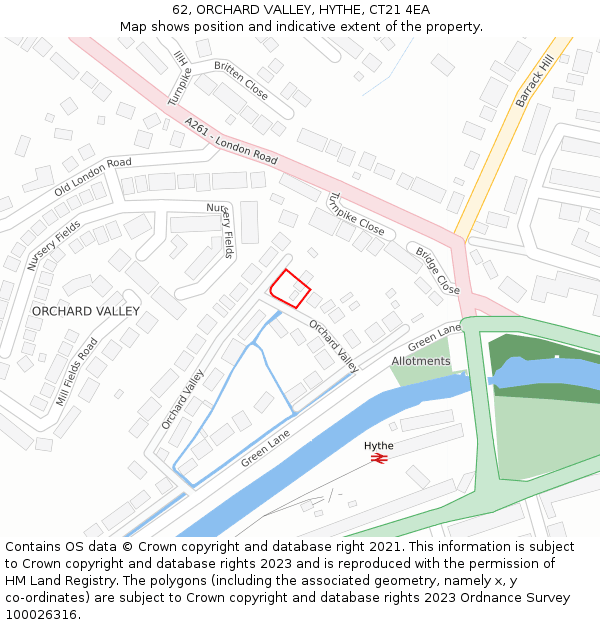 62, ORCHARD VALLEY, HYTHE, CT21 4EA: Location map and indicative extent of plot