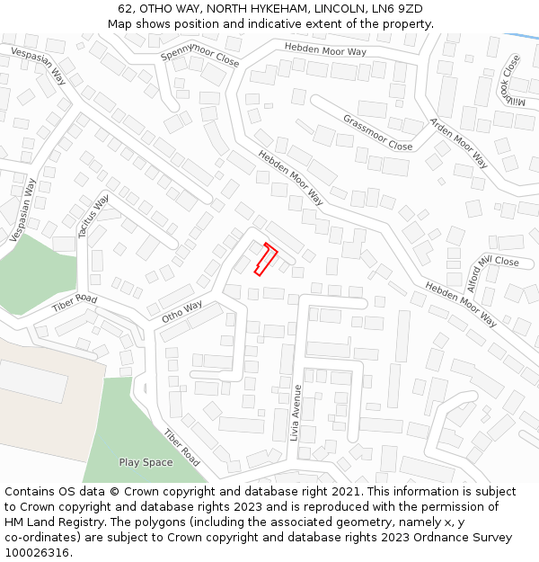 62, OTHO WAY, NORTH HYKEHAM, LINCOLN, LN6 9ZD: Location map and indicative extent of plot