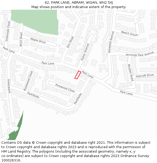 62, PARK LANE, ABRAM, WIGAN, WN2 5XJ: Location map and indicative extent of plot