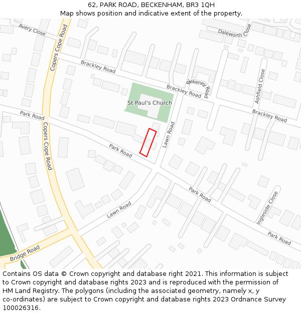 62, PARK ROAD, BECKENHAM, BR3 1QH: Location map and indicative extent of plot