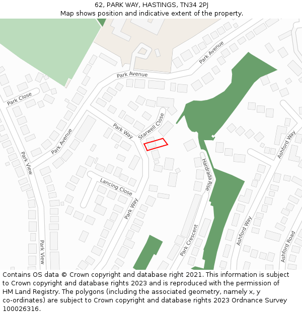 62, PARK WAY, HASTINGS, TN34 2PJ: Location map and indicative extent of plot