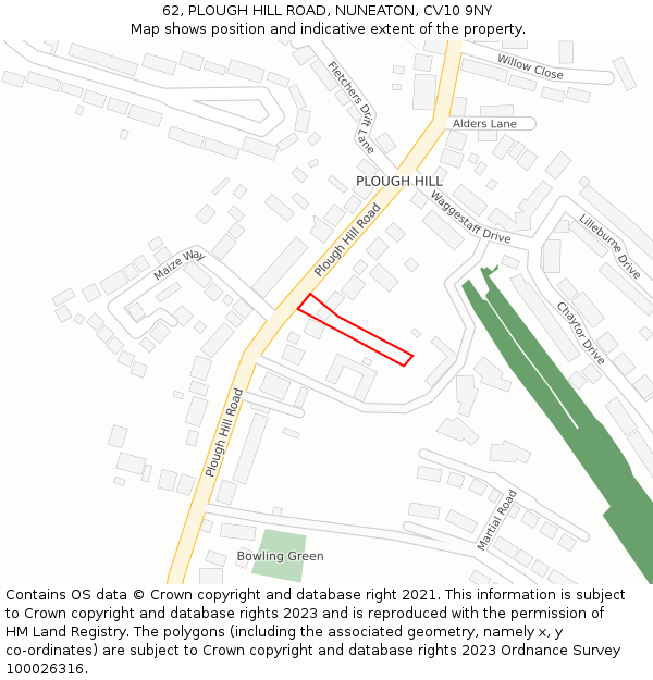 62, PLOUGH HILL ROAD, NUNEATON, CV10 9NY: Location map and indicative extent of plot