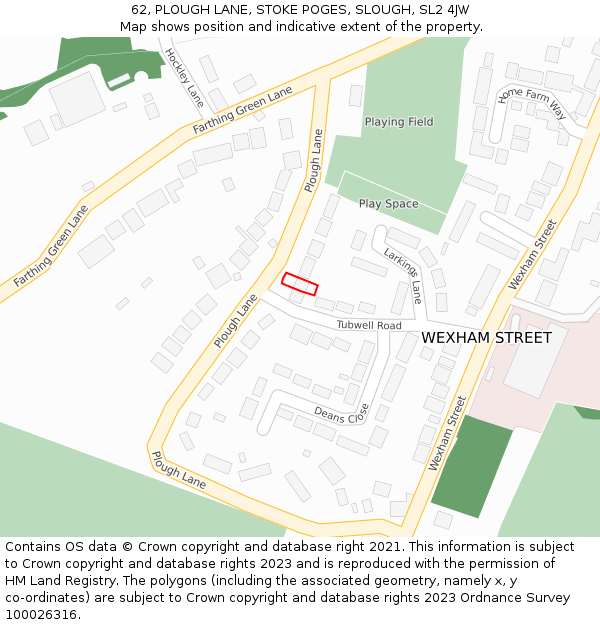 62, PLOUGH LANE, STOKE POGES, SLOUGH, SL2 4JW: Location map and indicative extent of plot