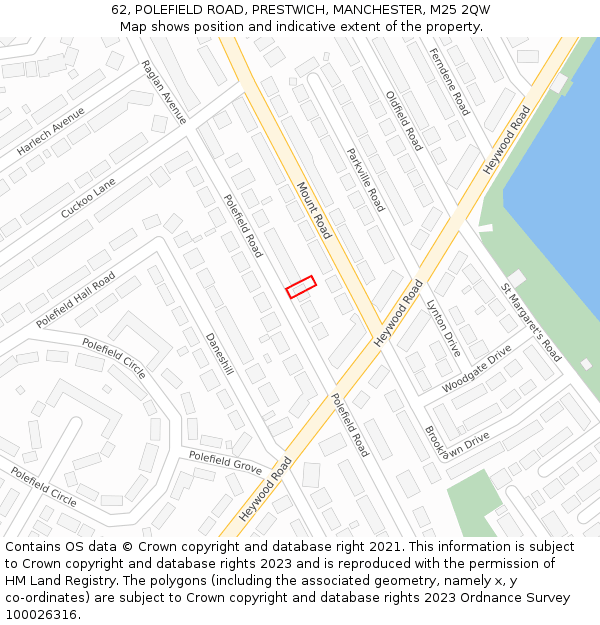 62, POLEFIELD ROAD, PRESTWICH, MANCHESTER, M25 2QW: Location map and indicative extent of plot