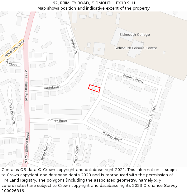 62, PRIMLEY ROAD, SIDMOUTH, EX10 9LH: Location map and indicative extent of plot