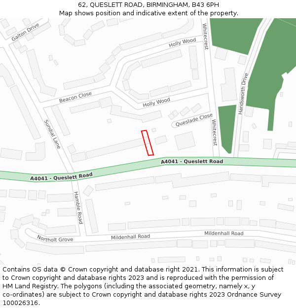 62, QUESLETT ROAD, BIRMINGHAM, B43 6PH: Location map and indicative extent of plot