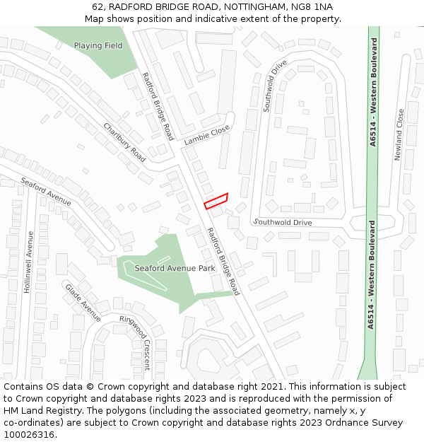 62, RADFORD BRIDGE ROAD, NOTTINGHAM, NG8 1NA: Location map and indicative extent of plot