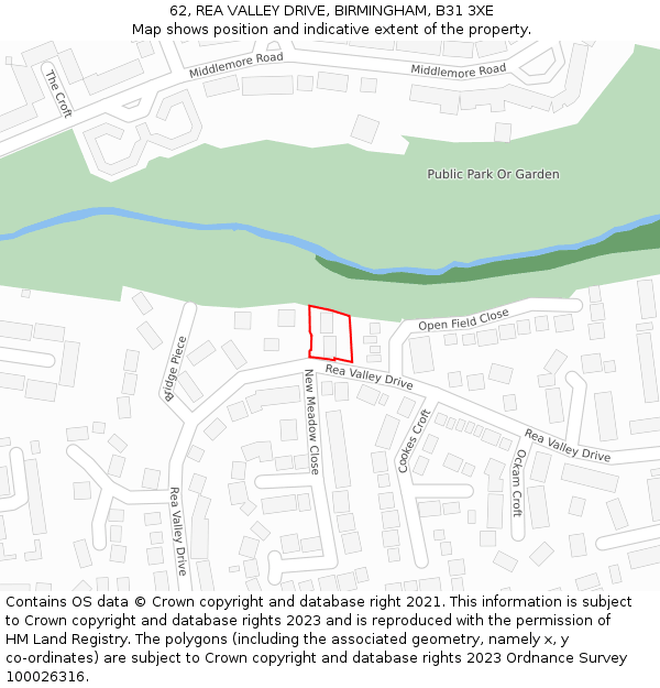 62, REA VALLEY DRIVE, BIRMINGHAM, B31 3XE: Location map and indicative extent of plot