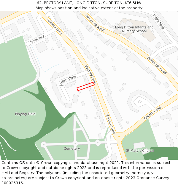 62, RECTORY LANE, LONG DITTON, SURBITON, KT6 5HW: Location map and indicative extent of plot