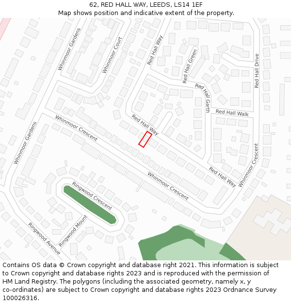 62, RED HALL WAY, LEEDS, LS14 1EF: Location map and indicative extent of plot