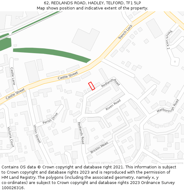 62, REDLANDS ROAD, HADLEY, TELFORD, TF1 5LP: Location map and indicative extent of plot